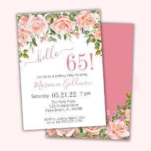 Convites de Aniversário de 65 anos Rosa Floral Mod