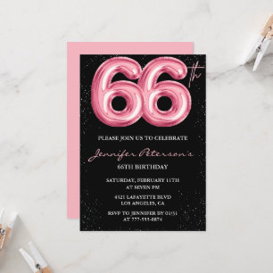 Convites de aniversário de 66 anos Black Pink Balã
