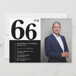 Convites de Aniversário de 66 anos Preto e Branco 