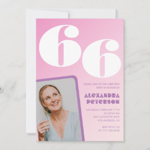 Convites de aniversário de 66 anos Rosa Foto Retro