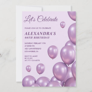 Convites de aniversário de 66 anos Roxo Chic Balõe