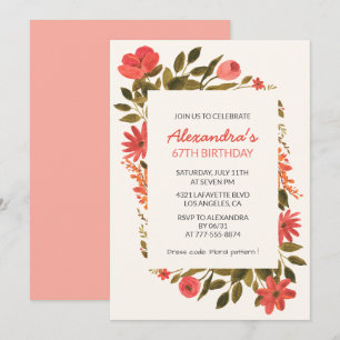 Convites de aniversário de 67 anos Floral Boho Ele