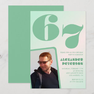 Convites de aniversário de 67 anos gradiente verde