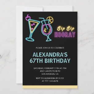 Convites de aniversário de 67 anos preto Cocktail