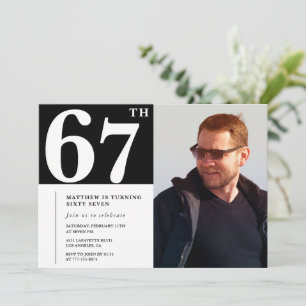 Convites de aniversário de 67 anos Preto e Branco