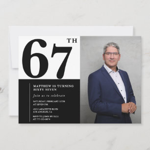 Convites de Aniversário de 67 Anos Preto e Branco 