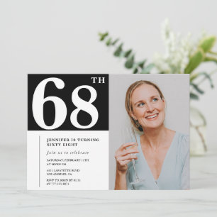 Convites de Aniversário de 68 anos com Foto Preto