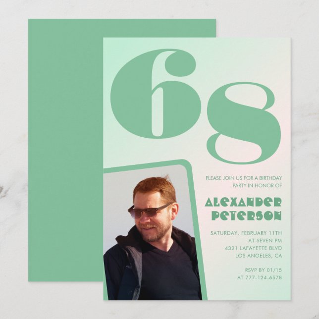 Convites de aniversário de 68 anos com gradiente v (Frente/Verso)