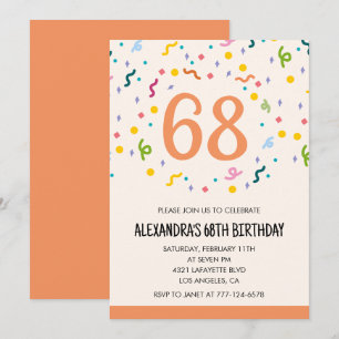 Convites de aniversário de 68 anos Simple Confetti