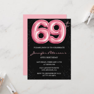 Convites de aniversário de 69 anos Black Pink Balã