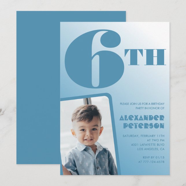 Convites de aniversário de 6 anos com gradiente az (Frente/Verso)