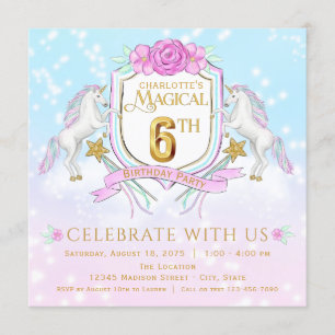 Convites de Aniversário de 6 anos de Unicórnio par