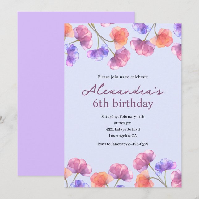 Convites de aniversário de 6 anos elegantes Boho F (Frente/Verso)