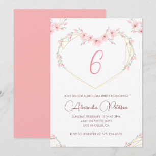 Convites de aniversário de 6 anos Elegantes Floral