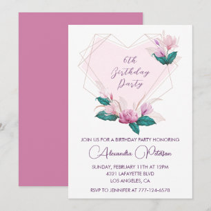 Convites de aniversário de 6 anos elegantes Flores