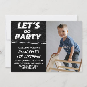 Convites de aniversário de 6 anos preto Menino Fot