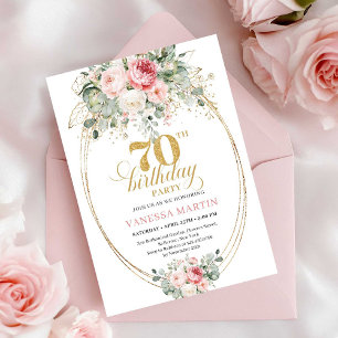 Convites de Aniversário de 70 anos em Rosa Floral 