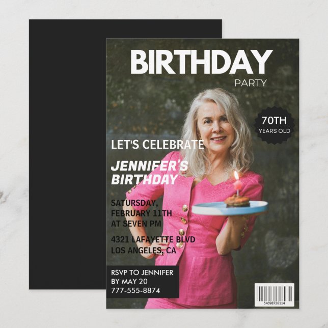 convites de aniversário de 70 anos para ela Capa d (Frente/Verso)