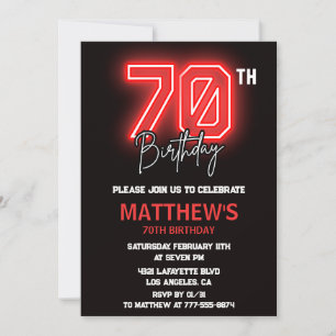 Convites de aniversário de 70 anos preto Neon para