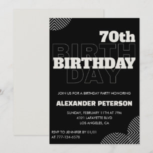 Convites de aniversário de 70 anos preto para home