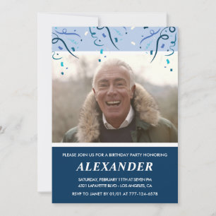 Convites de aniversário de 71 anos azul marinho co