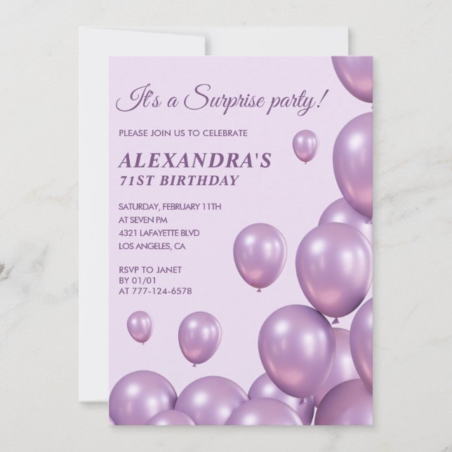 Convites de aniversário de 71 anos Chic Surpresa R (Frente)