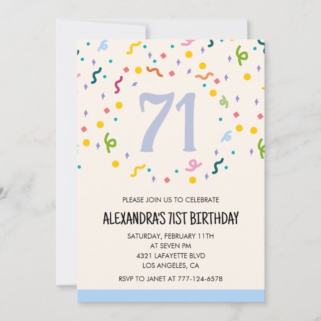 Convites de aniversário de 71 anos Modernos Simple (Frente)