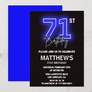 Convites de aniversário de 71 anos Neon Preto Home
