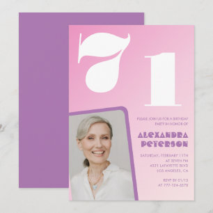 Convites de aniversário de 71 anos Pink Groovy Fot