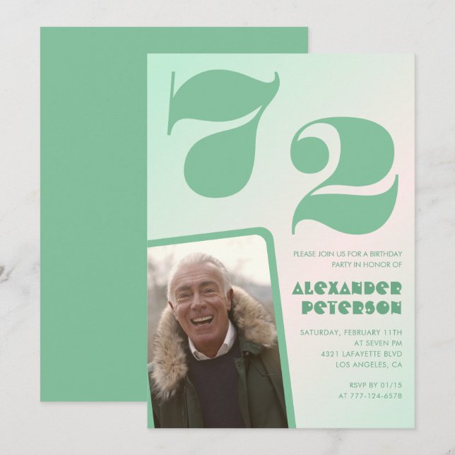 Convites de aniversário de 72 anos com gradiente v (Frente/Verso)