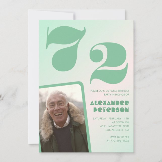 Convites de aniversário de 72 anos com gradiente v (Frente)