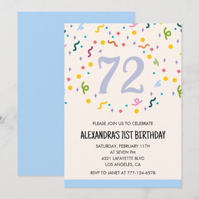 Convites de aniversário de 72 anos Modernos Simple (Frente/Verso)