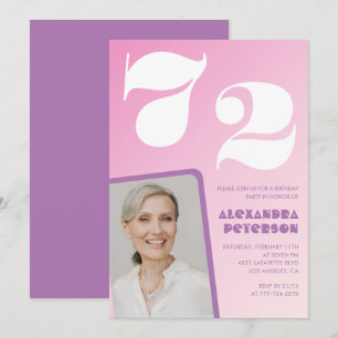 Convites de aniversário de 72 anos Pink Groovy Ret