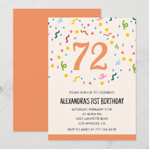 Convites de aniversário de 72 anos Simple Orange C