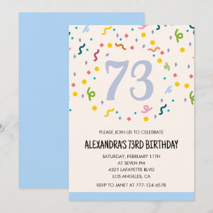 Convites de aniversário de 73 anos Confetes Simple