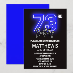 Convites de aniversário de 73 anos Neon Preto Home