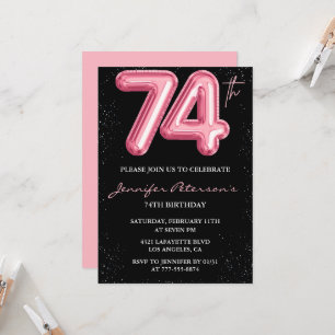 Convites de aniversário de 74 anos Black Pink Balã