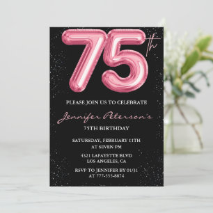 Convites de aniversário de 75 anos preto Balão Gla