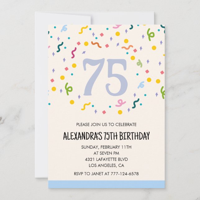 Convites de aniversário de 75 anos simples Confett (Frente)