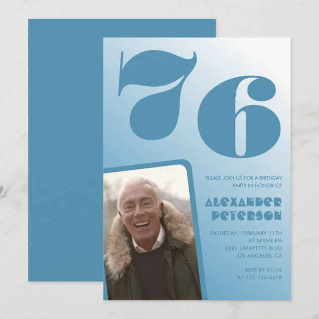 convites de aniversário de 76 anos com gradiente d (Frente/Verso)