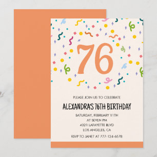 Convites de aniversário de 76 anos Simple Orange C