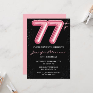 Convites de aniversário de 77 anos Black Pink Balã