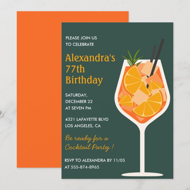 Convites de aniversário de 77 anos de Cocktail Mod (Frente/Verso)