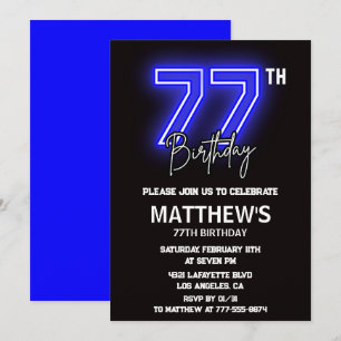 Convites de aniversário de 77 anos Neon Preto Home