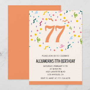 Convites de aniversário de 77 anos simples Confett