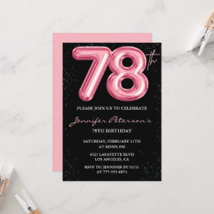 Convites de aniversário de 78 anos Black Pink Balã