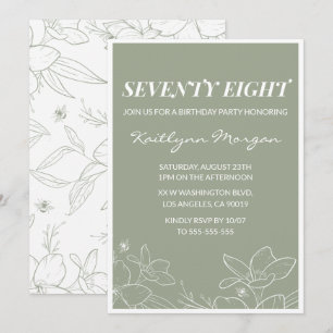 Convites de aniversário de 78 anos Elegantes Flora