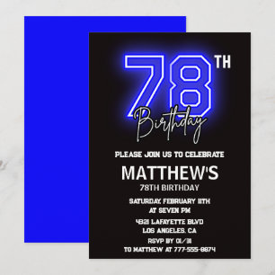 Convites de aniversário de 78 anos Neon Preto Home