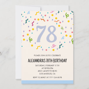 Convites de aniversário de 78 anos simples Confete