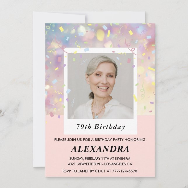 Convites de aniversário de 79 anos com confetes ro (Frente)